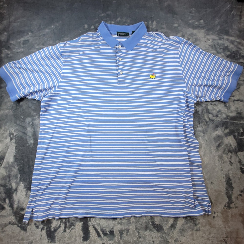 Masters Collection Polo Shirt Mens XL Blue White‎ Striped Pima Cotton Golf Snag